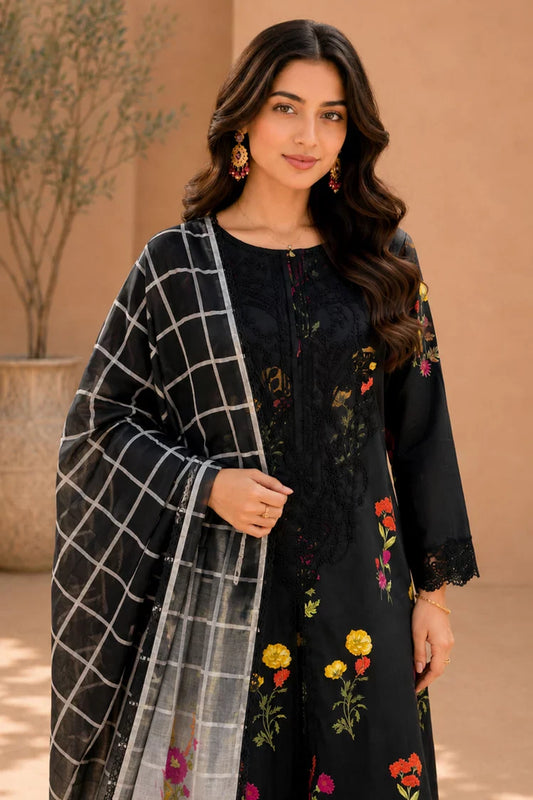 Kleren - Eleganza Embroidered & Digital Printed Lawn - Stitched - E-12