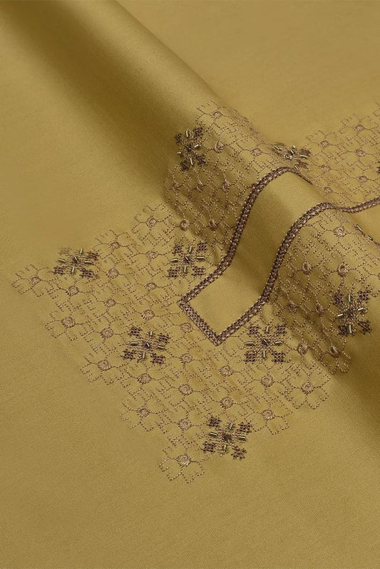 Fabrich - Men's Unstitch Cross Stitch Embroidered Neckline Kameez Shalwar -Antique Gold