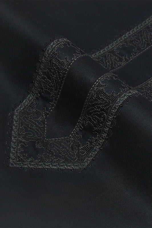 Fabrich - Men's Unstitch Cross Stitch Embroidered Neckline Kameez Shalwar - Black