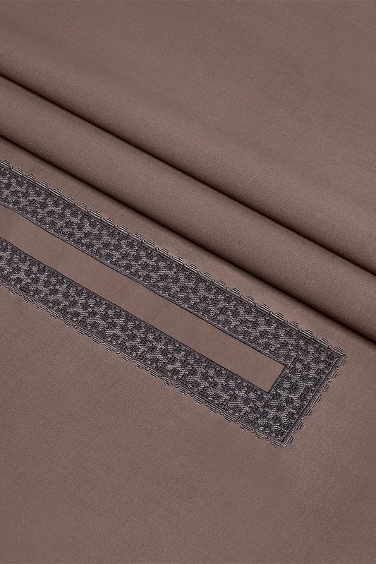 Fabrich - Men's Unstitch Cross Stitch Embroidered Neckline Kameez Shalwar - Mocha