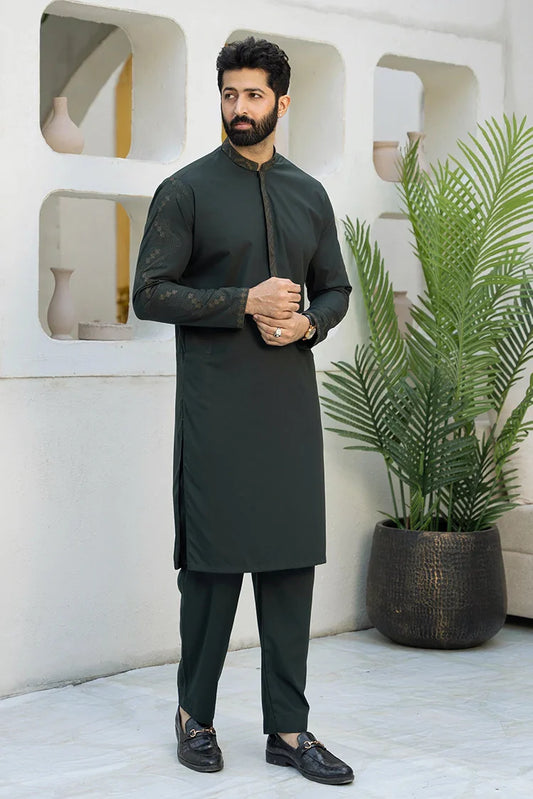 Fabrich - Men's Embroidered Unstitch Kameez Shalwar - Phthalo Green
