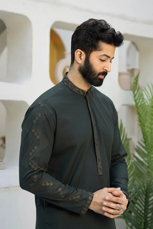 Fabrich - Men's Embroidered Unstitch Kameez Shalwar - Phthalo Green