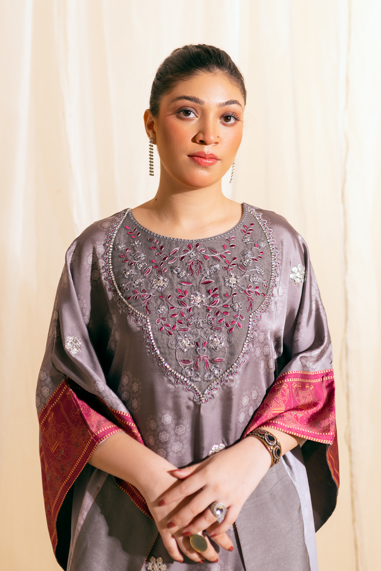 Picture of Fozia Khalid - Kaftaan Casual Pret Collection - Moonlit Kaftaan - Available at Raja Sahib