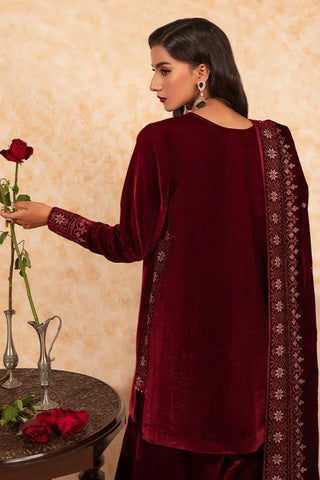 Picture of Fozia Khalid - Velvet Deck - Garnet - Available at Raja Sahib