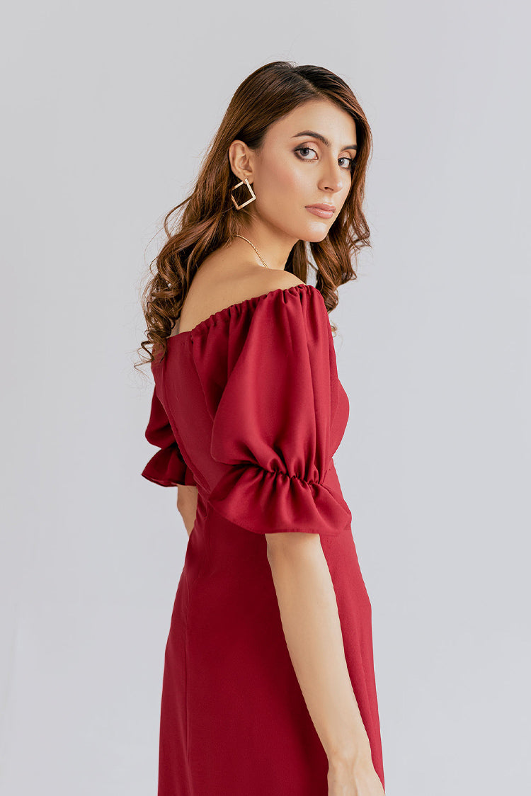 Picture of The Slay Wear - Western Top - Flaming Red Dress - Available at Raja Sahib