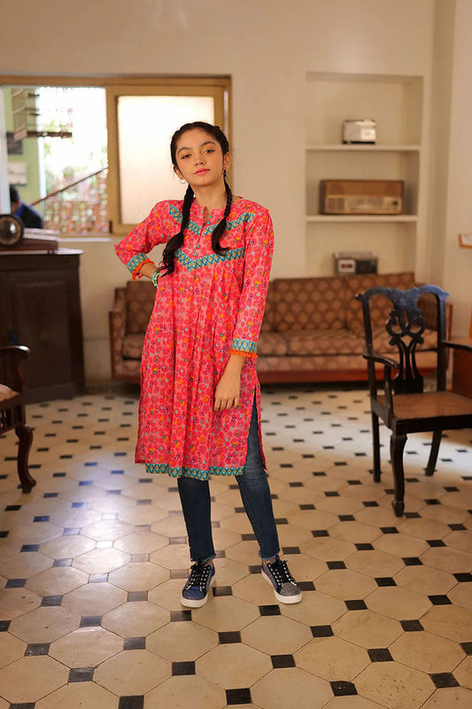 Senorita - GAA-02150 | PINK & MULTICOLOR | CASUAL KURTA | COTTON LAWN PRINT