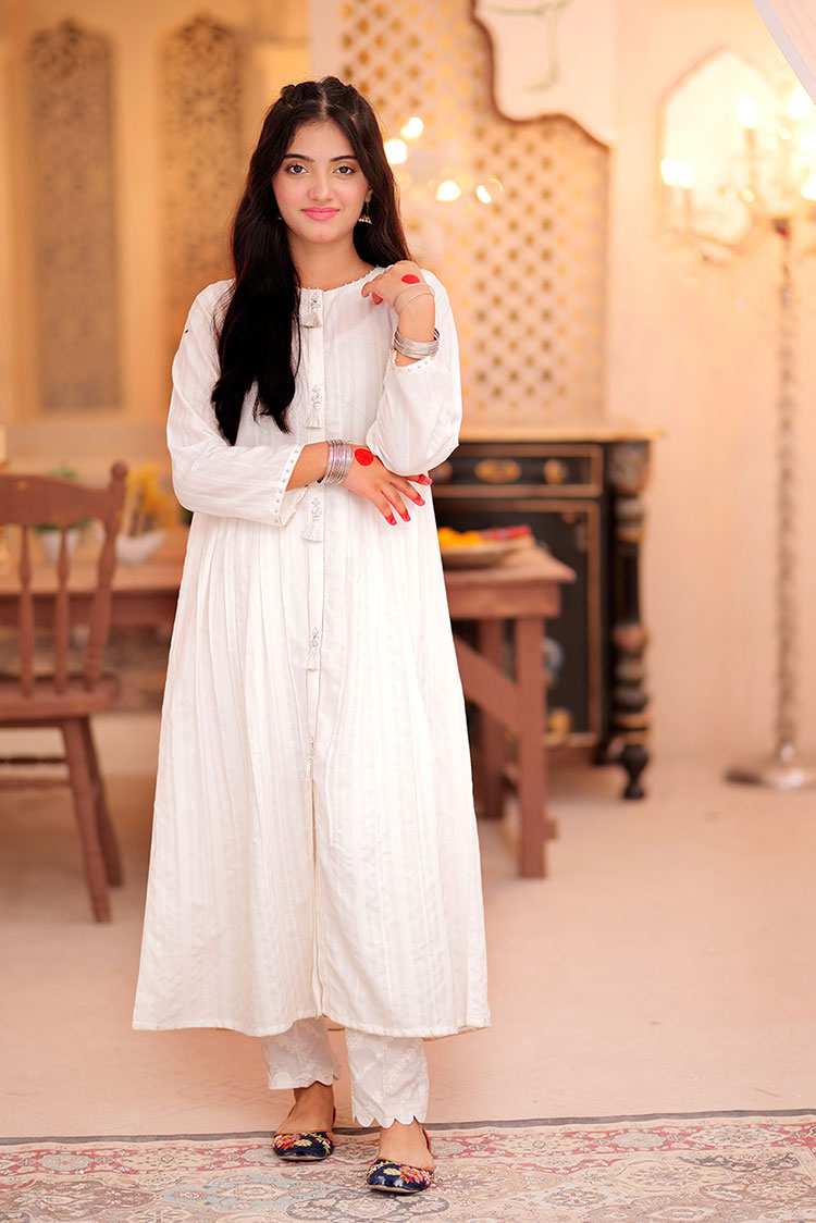 Picture of <!--cee-->Senorita - GAA-02347 | White | Casual Kurta | Cotton Dobby - Available at Raja Sahib