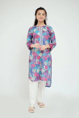 GAA-02624 | Blue & Multicolor | Casual Kurta | Cotton Lawn Printed