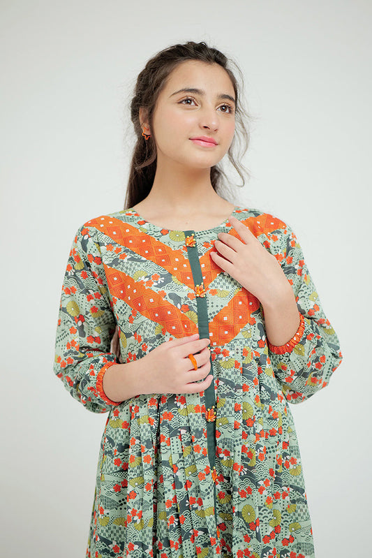 Picture of Senorita - GAA-02625 | Green & Multicolor | Casual 3 Piece Suit | Cotton Lawn Printed - Available at Raja Sahib