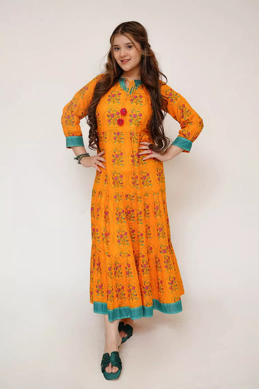 Senorita - Girls Eid Dress - Yellow & Multicolor - Casual Maxi - GAA-03477