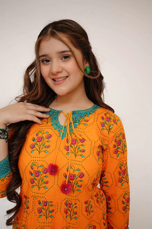 Senorita - Girls Eid Dress - Yellow & Multicolor - Casual Maxi - GAA-03477