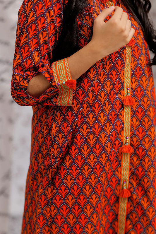 Senorita - GAC-02154 | ORANGE & MULTICOLOR | CASUAL 2 PIECE SUIT | COTTON LAWN PRINT