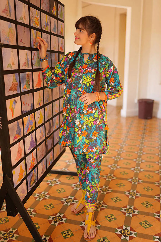 Senorita - GAC-02166 | GREY & MULTICOLOR | CASUAL 2 PIECE SUIT | COTTON CAMBRIC PRINT