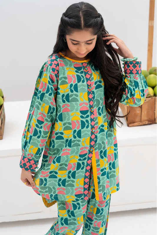 Senorita - GAC-02381 | Sea Green & Multicolor | Casual 2 Piece Suit | Cotton Khaddar Printed