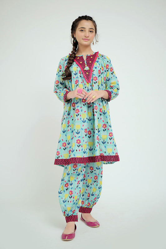 Senorita - GAC-02573 | Sea Green & Multicolor | Casual 2 Piece Suit  | Cotton Lawn Printed