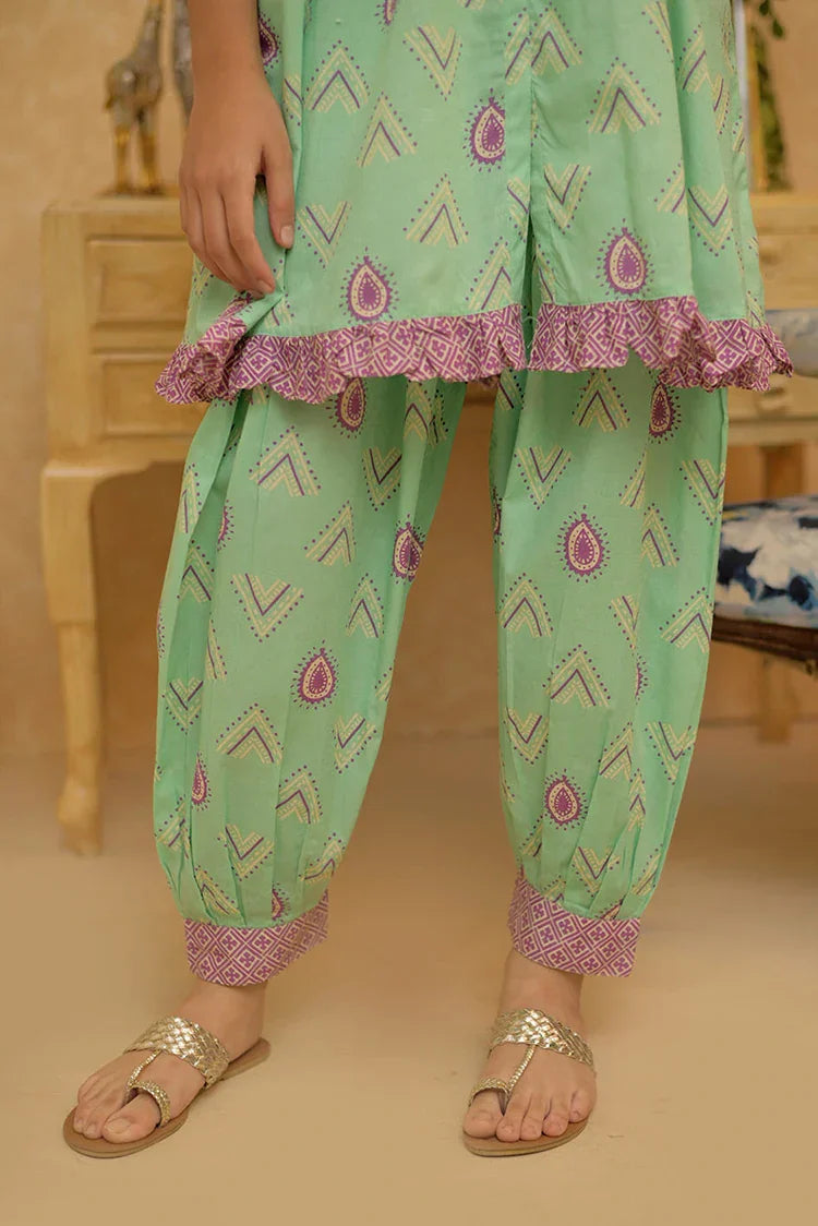 Picture of GAC-02818 | Light Green & Multicolor | Casual 2 Piece Suit | Cotton Dobby Print - Available at Raja Sahib