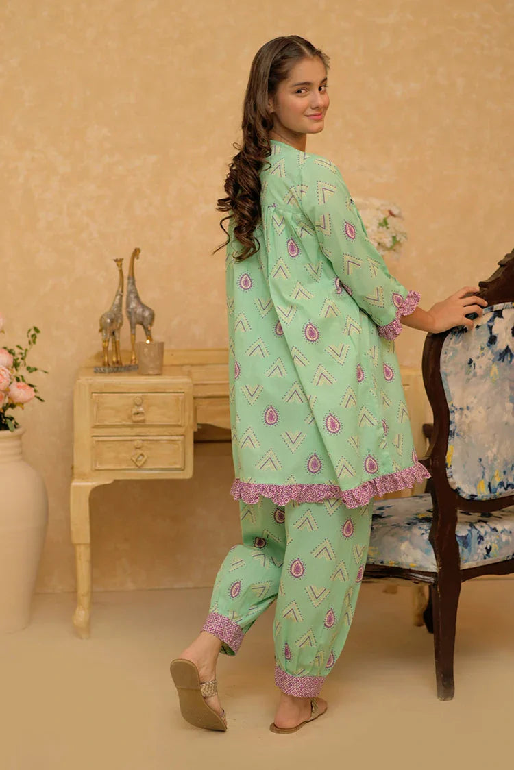 Picture of GAC-02818 | Light Green & Multicolor | Casual 2 Piece Suit | Cotton Dobby Print - Available at Raja Sahib