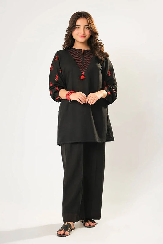 Girls winter clothes | Black | Casual 2 Piece Suit  | Cotton Khaddar Dyed | GAC-03179