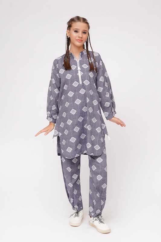 Senorita - Grey & White - Casual 2 Piece Suit  -  GAC-03575