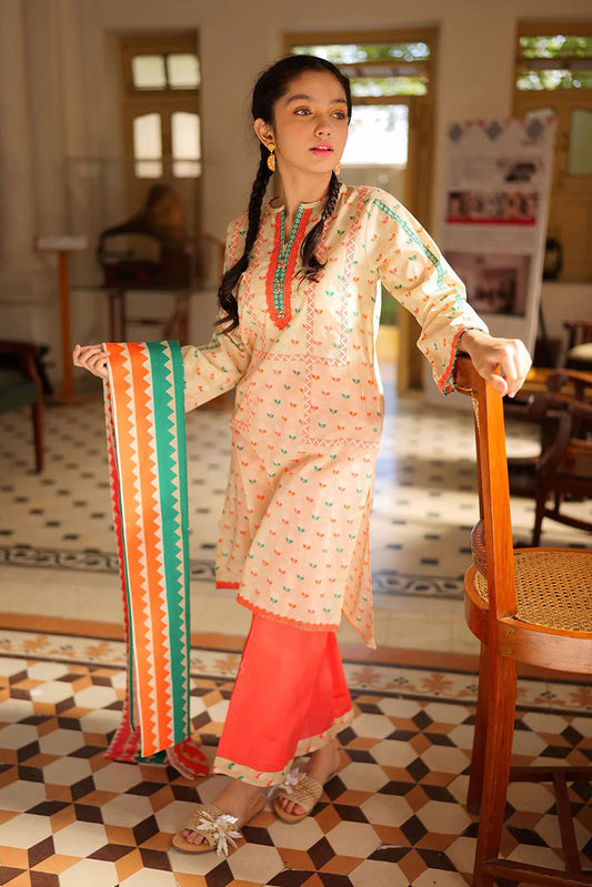 Senorita - GAD-02242 | FAWN & MULTICOLOR | CASUAL 3 PIECE SUIT | COTTON LAWN PRINT