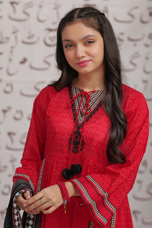 Senorita - GAD-02275 | Red & Multicolor | Casual 3 Piece Suit  | Cotton Lawn Print