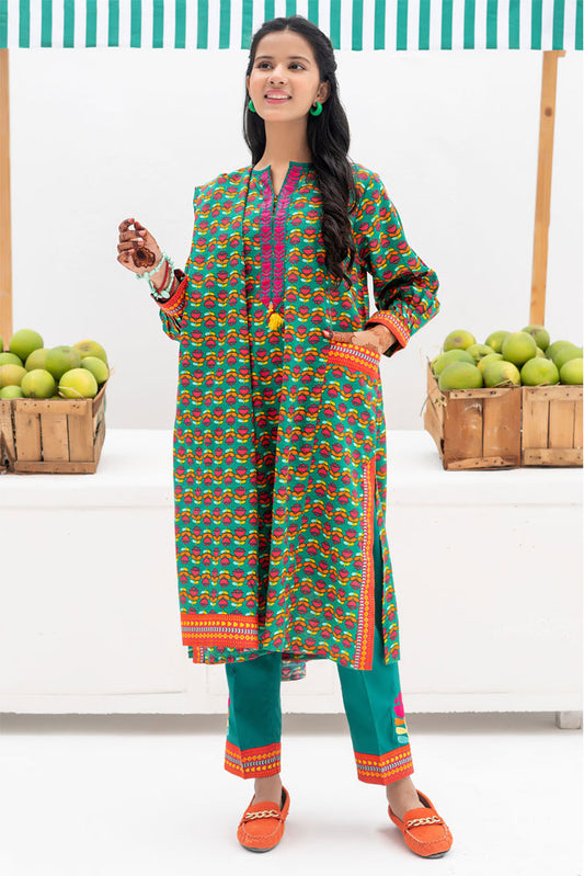 Senorita - GAD-02367 | Tarquise Green & Multicolor | Casual 3 Piece Suit | Cotton Khaddar Printed