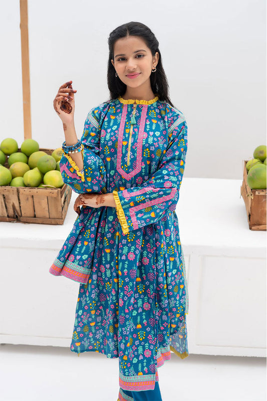 Senorita - GAD-02368 | Blue & Multicolor | Casual 3 Piece Suit | Cotton Khaddar Printed