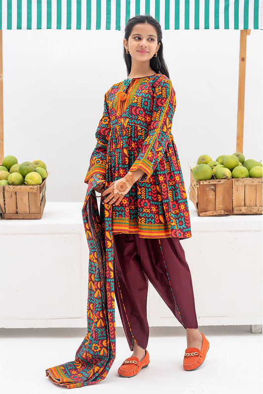 Senorita - GAD-02369 | Maroon & Multicolor  | Casual 3 Piece Suit | Cotton Khaddar Printed