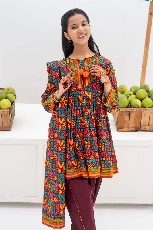 Senorita - GAD-02369 | Maroon & Multicolor  | Casual 3 Piece Suit | Cotton Khaddar Printed
