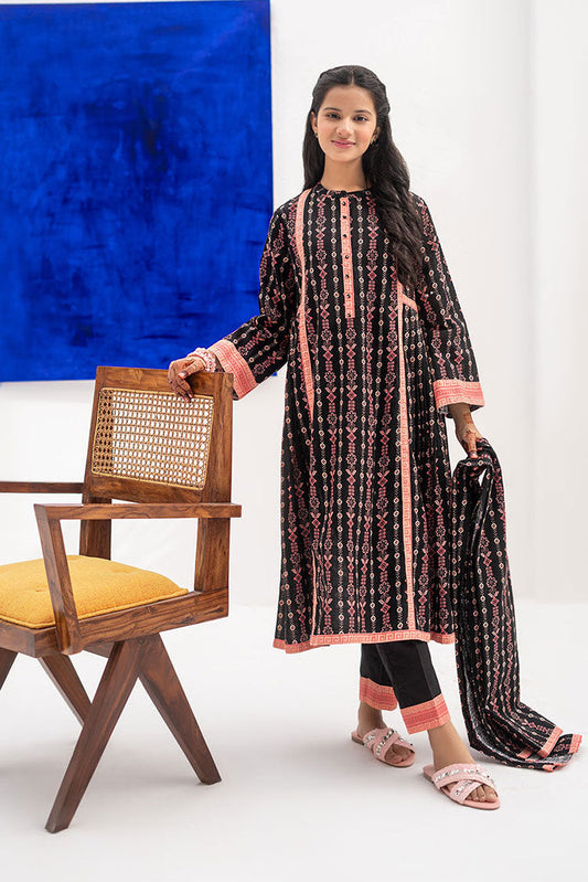 Senorita - GAD-02370 | Black &  Multicolor  | Casual 3 Piece Suit | Cotton Khaddar Printed