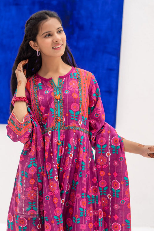 Senorita - GAD-02378 | Maroon & Multicolor | Casual 3 Piece Suit | Cotton Khaddar Printed