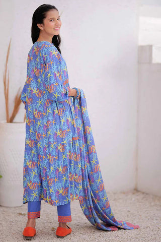 GAD-02477 | Blue & Multicolor | Casual  3 Piece Suit | Marina Fabric Printed