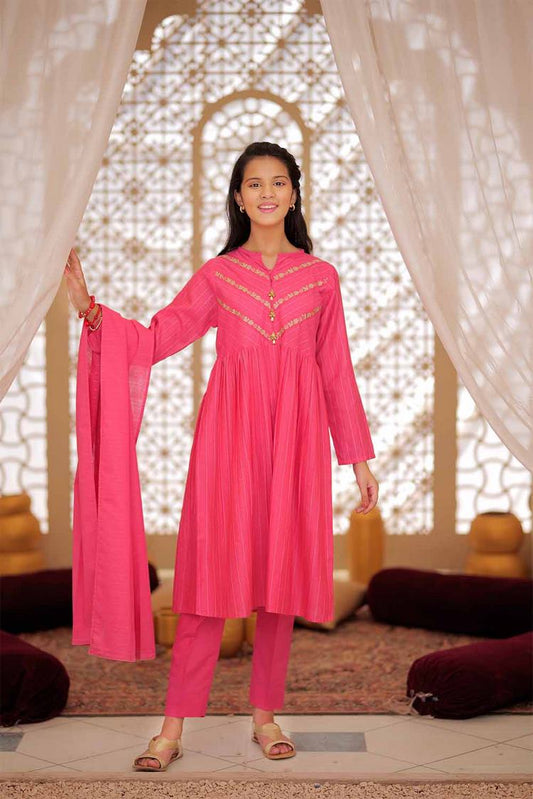 Senorita - GAD-02489 | Tea Pink | Casual  3 Piece Suit |  Karandi Fabric