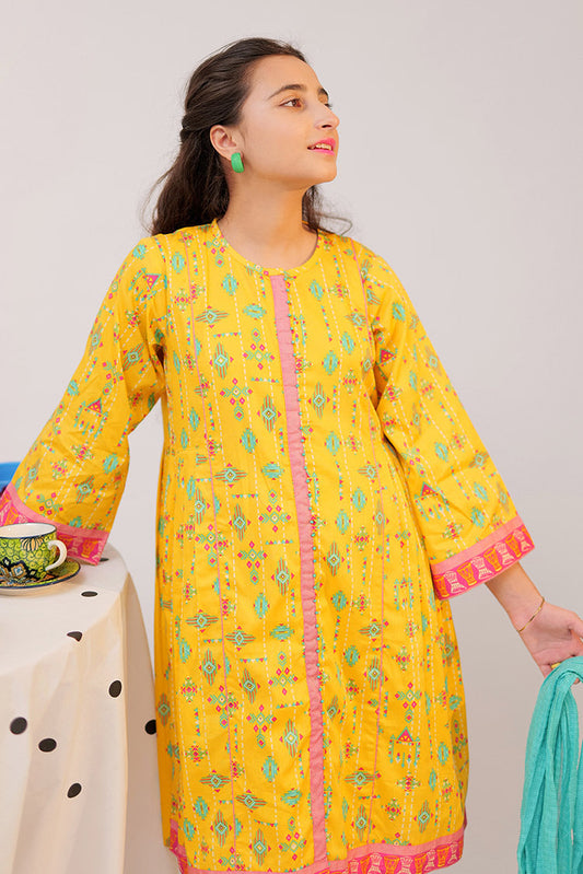 Senorita - GAD-02517 | Yellow & Multicolor | Casual 3 Piece Suit   | Cotton Cambric