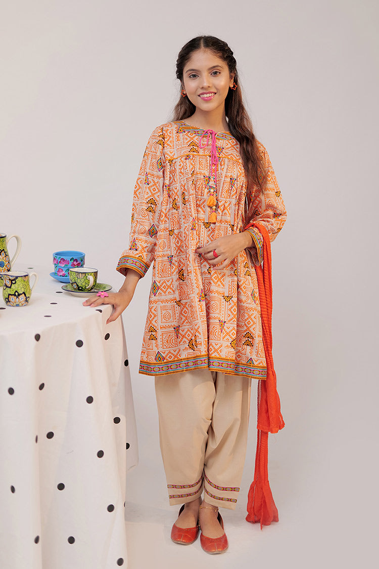 Picture of <!--bir-->Senorita - GAD-02519 | Fawn & Multicolor | Casual 3 Piece Suit | Cotton Cambric - Available at Raja Sahib