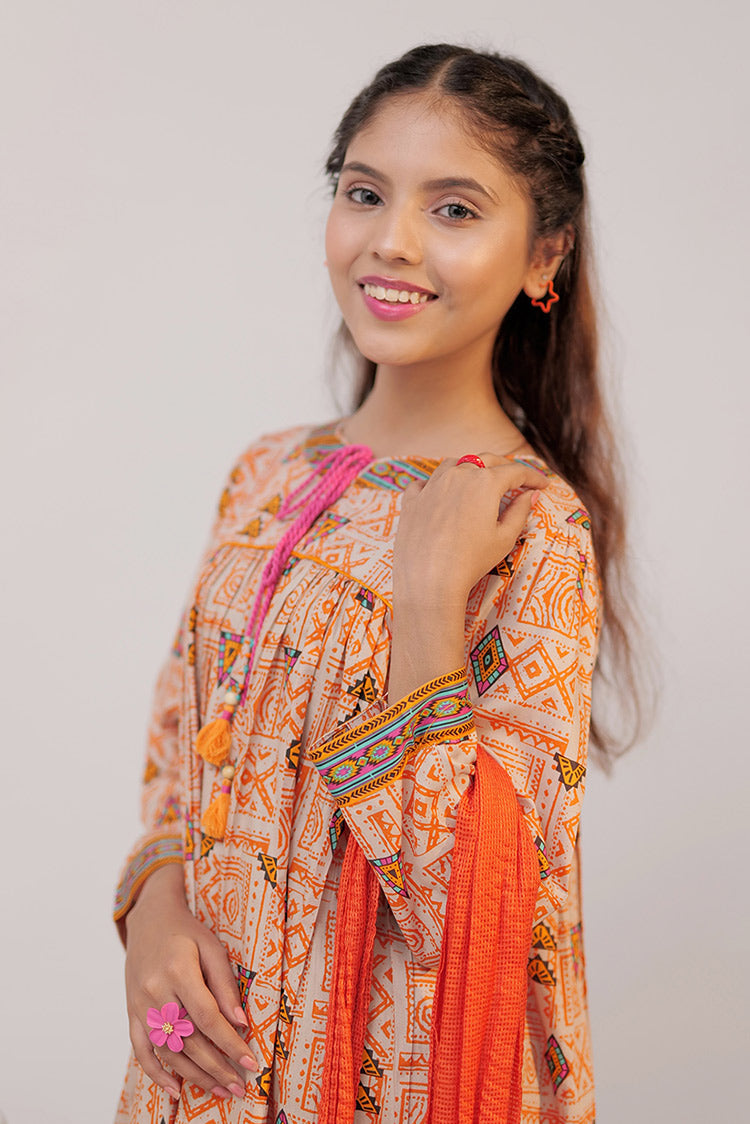 Picture of <!--bir-->Senorita - GAD-02519 | Fawn & Multicolor | Casual 3 Piece Suit | Cotton Cambric - Available at Raja Sahib