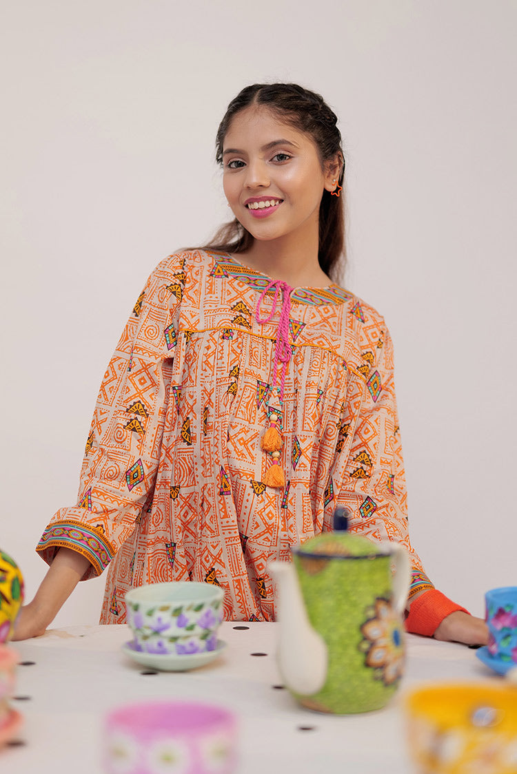 Picture of <!--bir-->Senorita - GAD-02519 | Fawn & Multicolor | Casual 3 Piece Suit | Cotton Cambric - Available at Raja Sahib