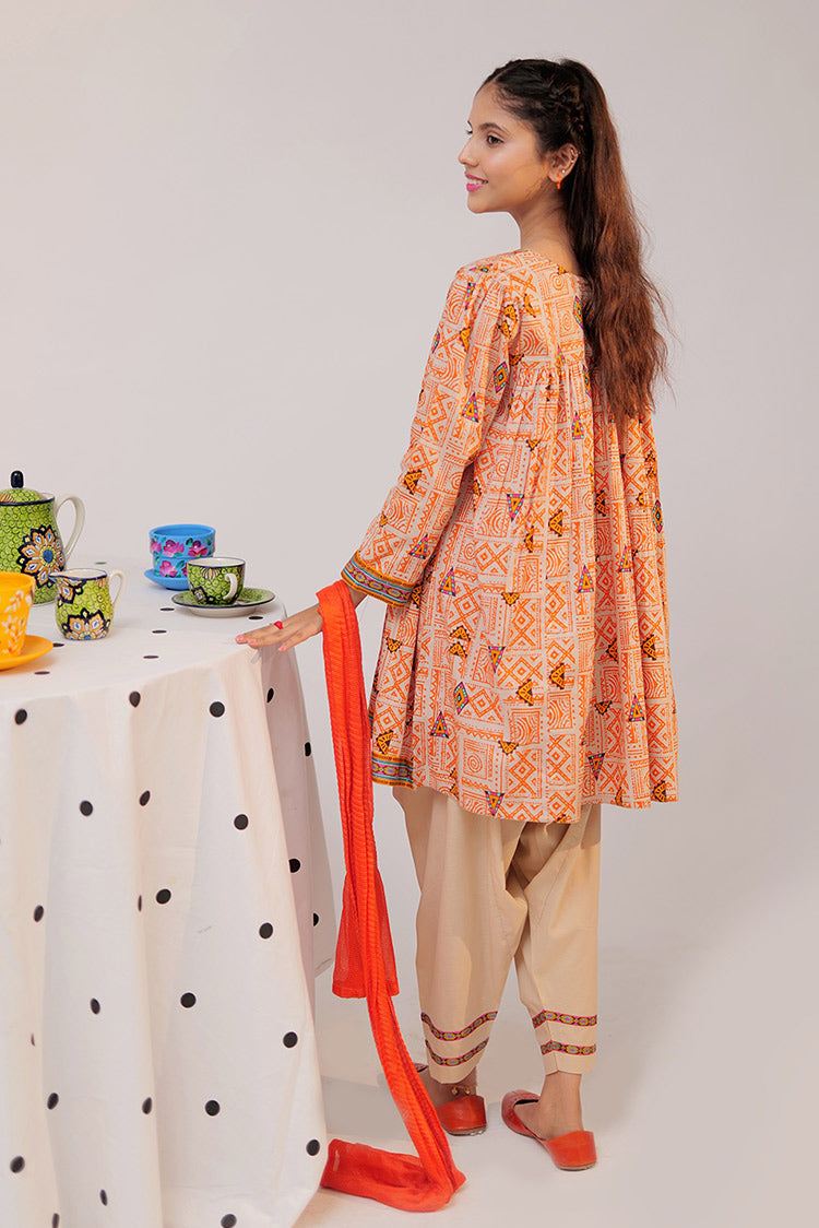 Picture of <!--bir-->Senorita - GAD-02519 | Fawn & Multicolor | Casual 3 Piece Suit | Cotton Cambric - Available at Raja Sahib