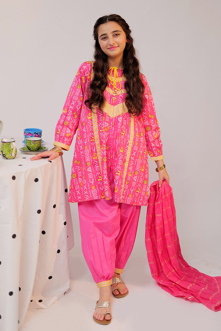 Picture of <!--byt-->Senorita - GAD-02520 | Pink & Multicolor | Casual 3 Piece Suit | Cotton Cambric - Available at Raja Sahib