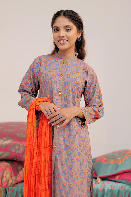 Senorita - GAD-02545 | Grey & Multicolor | Casual 3 Piece Suit   | Cotton Cambric