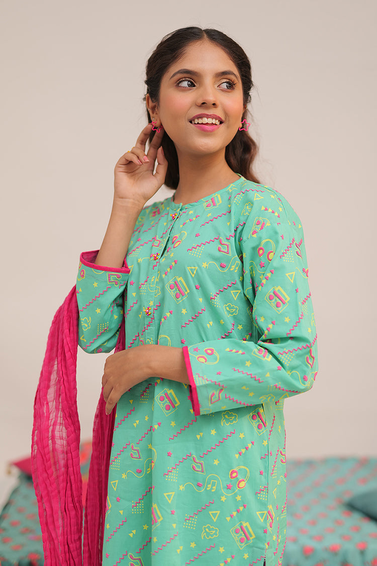 Picture of <!--bin-->Senorita - GAD-02546 | Sea Green & Multicolor | Casual 3 Piece Suit | Cotton Cambric - Available at Raja Sahib