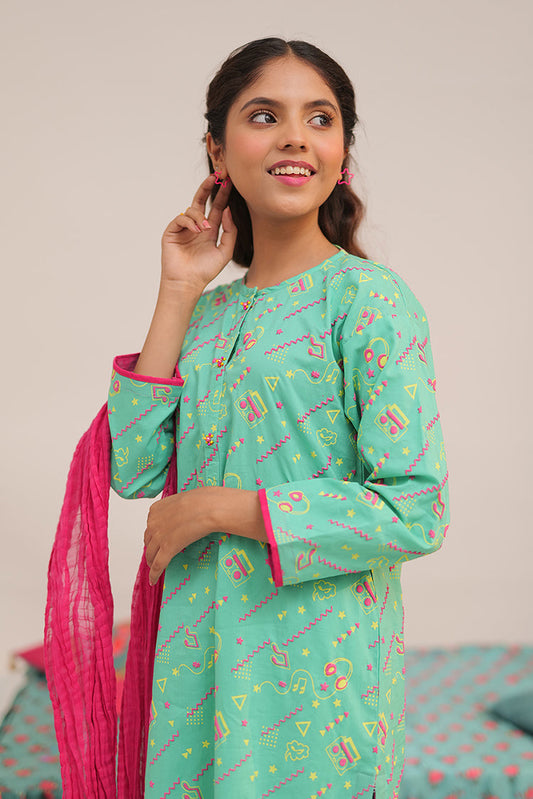 Picture of <!--bin-->Senorita - GAD-02546 | Sea Green & Multicolor | Casual 3 Piece Suit | Cotton Cambric - Available at Raja Sahib
