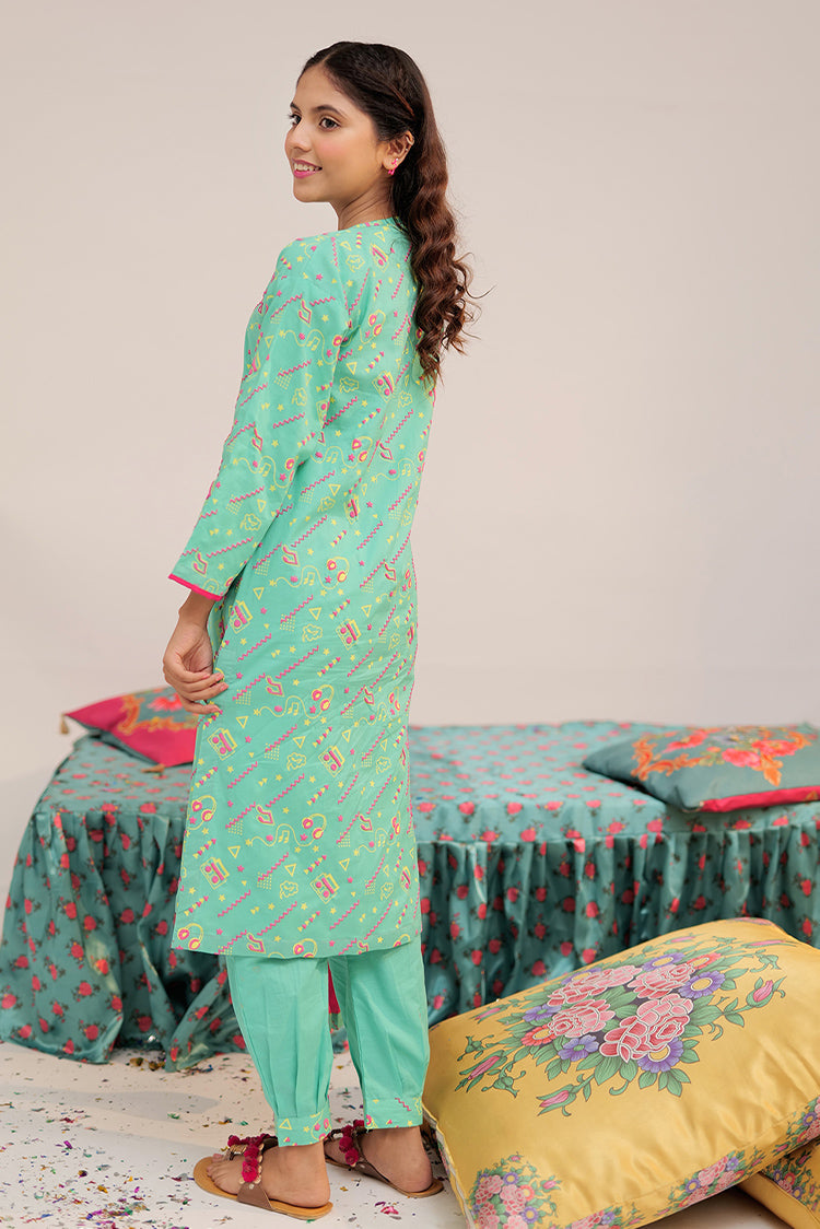 Picture of <!--bin-->Senorita - GAD-02546 | Sea Green & Multicolor | Casual 3 Piece Suit | Cotton Cambric - Available at Raja Sahib