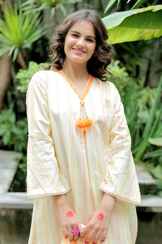 Senorita - GAD-02585 | Beige & Neon | Casual Plus 3 Piece Suit  | Cotton Jacquard Neon Shade