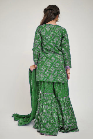 Senorita - GAD-02655 | Green & Golden  | Casual 3 Piece Suit | Cotton Cambric