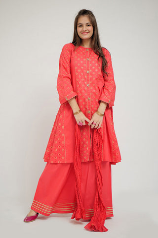 Picture of Senorita - GAD-02657 | Peach | Casual 3 Piece Suit | Cotton Cambric - Available at Raja Sahib