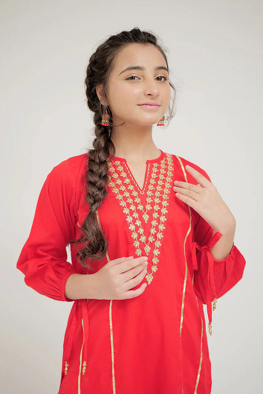 Picture of <!--cds-->Senorita - GAD-02663 | Red | Casual 3 Piece Suit | Cotton Cambric - Available at Raja Sahib
