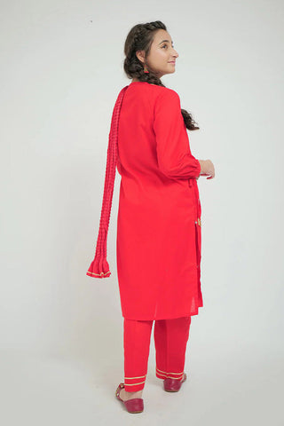 Senorita - GAD-02663 | Red | Casual 3 Piece Suit   | Cotton Cambric