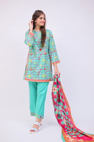 Picture of Senorita - GAD-02749 | Sea Green & Multicolor | Casual 3 Piece Suit | Cotton Lawn Printed - Available at Raja Sahib