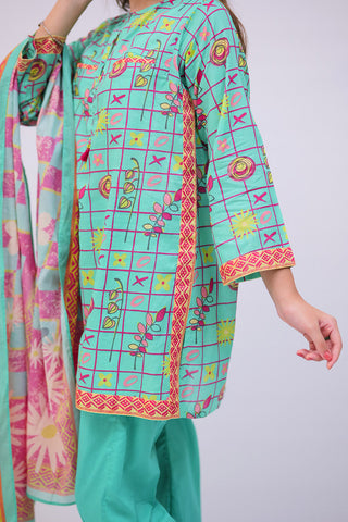 Picture of Senorita - GAD-02749 | Sea Green & Multicolor | Casual 3 Piece Suit | Cotton Lawn Printed - Available at Raja Sahib